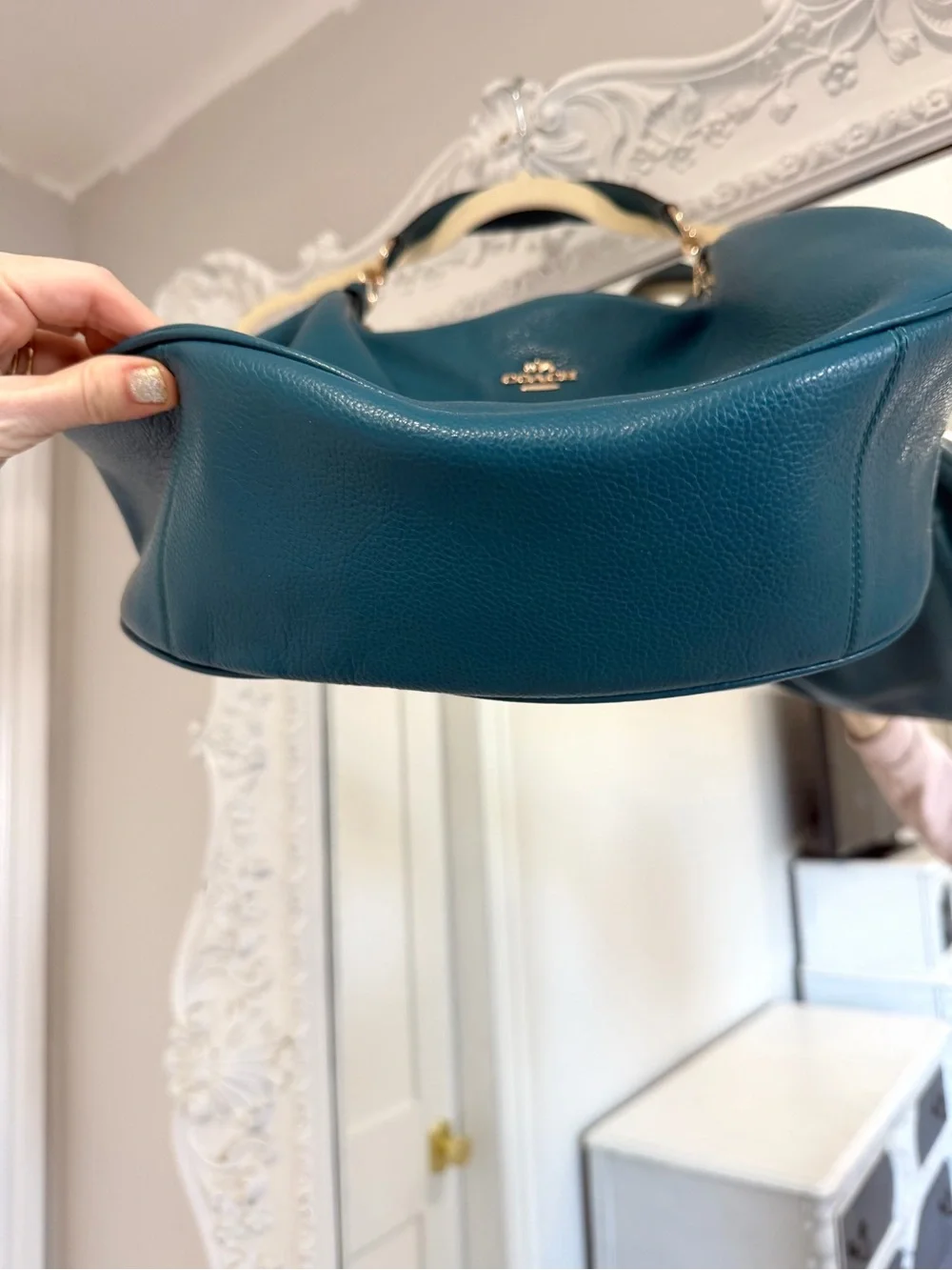 Coach Harley Hobo Atlantic Teal Jade Pebbled Leather Bag